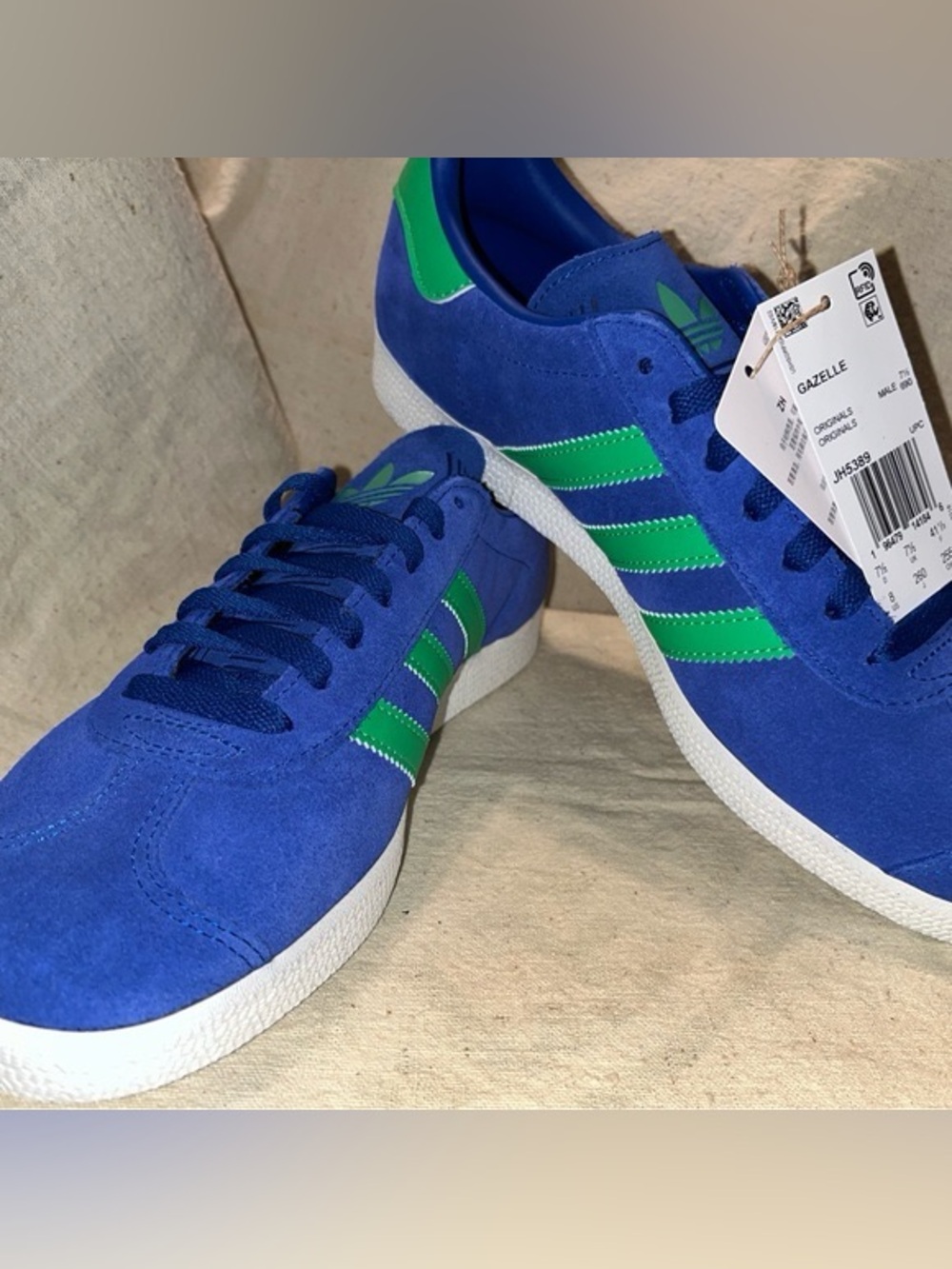 adidas Blue Suede Gazelle Sneakers with Green Stripes